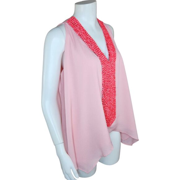 TBAGS LA Sleeveless V-Neck Beaded Front Draped Blouse Top Pink Medium $198 NWT - Picture 10 of 16